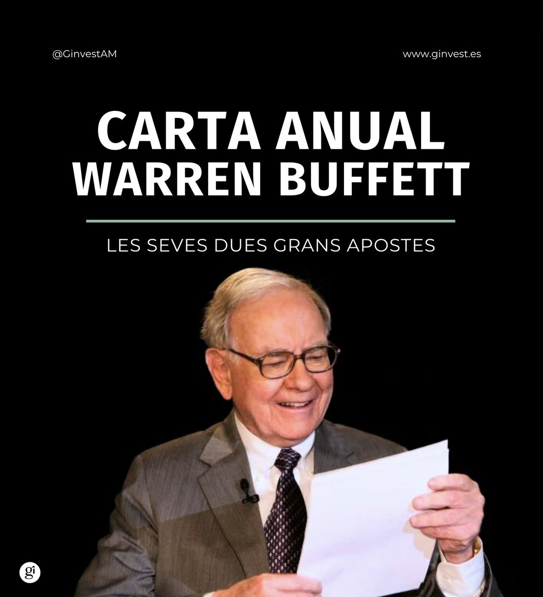 Cada any, #WarrenBuffett publica una carta on exposa la seva visió per als pròxims anys. Quines són les seves apostes per aquest any? T'expliquem les seves dues grans apostes: linkedin.com/feed/update/ur…