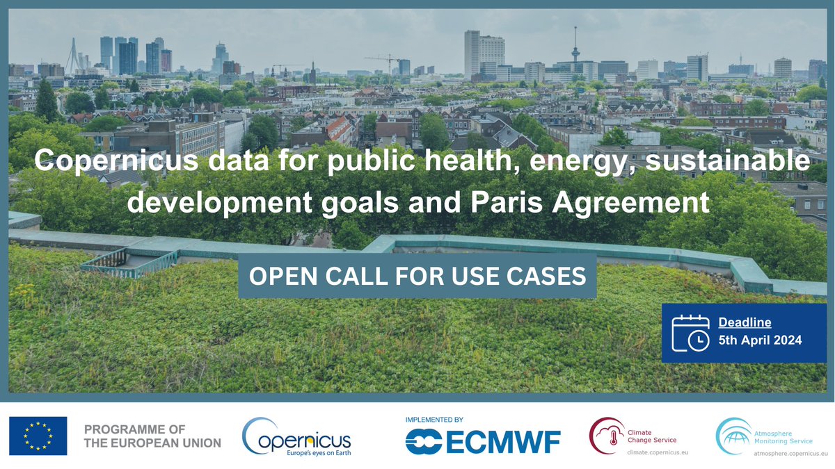 Are you using #CopernicusAtmosphere or #CopernicusClimate data products & services for public health, energy, UN #SDGs & the #ParisAgreement? Share your use case with us by 05/04 to be 1 of the 10 use cases selected for an in-depth case study! More info: earsc.org/copernicus-cli…