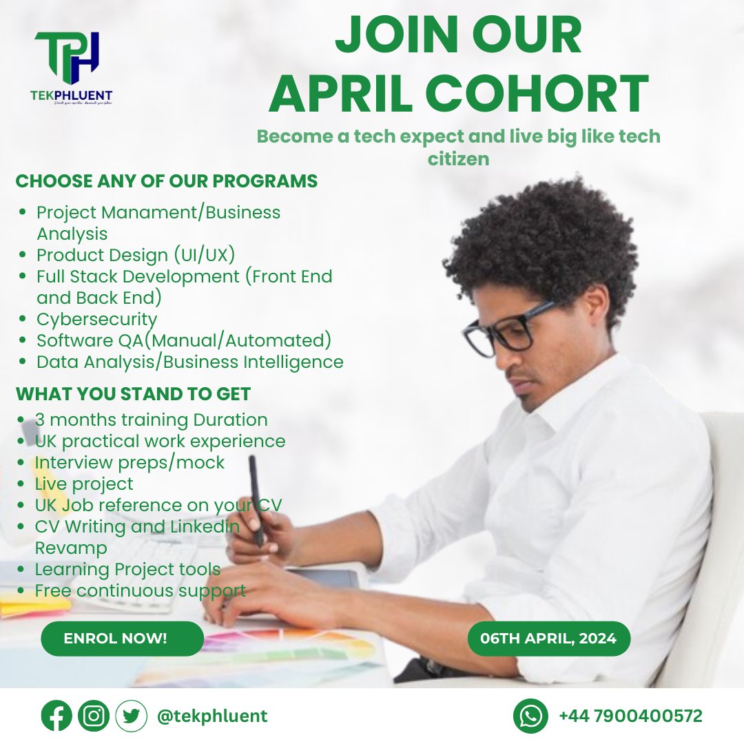 Join us for Tekphluent's April Tech Accelerator Cohort! Explore innovative solutions and network with industry experts. Don't miss this opportunity to boost your career prospects! Sign up now for our April 6th cohort. #TechSkills #AprilCohort #Tekphluent