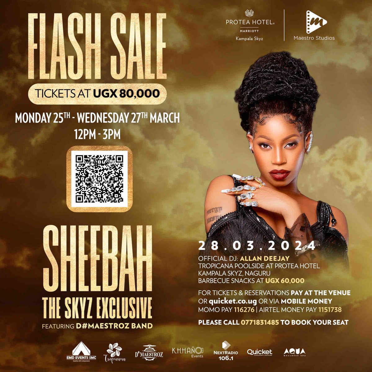 Skyz Fam!We’re throwing a flash sale just for you so we enjoy Sheebah live at Skyz Exclusive!Tthis monday to Wednesday 12-3pm, tickets go for just 80k!Call us on 0771 831 485 or click our link in bio!