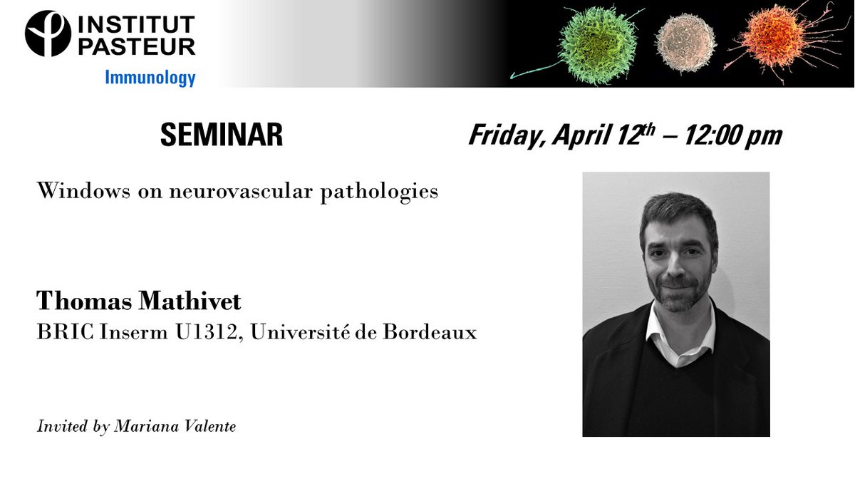ImmunoPasteur (@immunopasteur) on Twitter photo Next <a href="/ImmunoPasteur/">ImmunoPasteur</a> seminar this Friday
<a href="/ThomasMathivet/">Mathivet Thomas</a> from <a href="/BRIC_Bordeaux/">BRIC-Bordeaux</a>
Windows on neurovascular pathologies Next <a href="/ImmunoPasteur/">ImmunoPasteur</a> seminar this Friday
<a href="/ThomasMathivet/">Mathivet Thomas</a> from <a href="/BRIC_Bordeaux/">BRIC-Bordeaux</a>
Windows on neurovascular pathologies