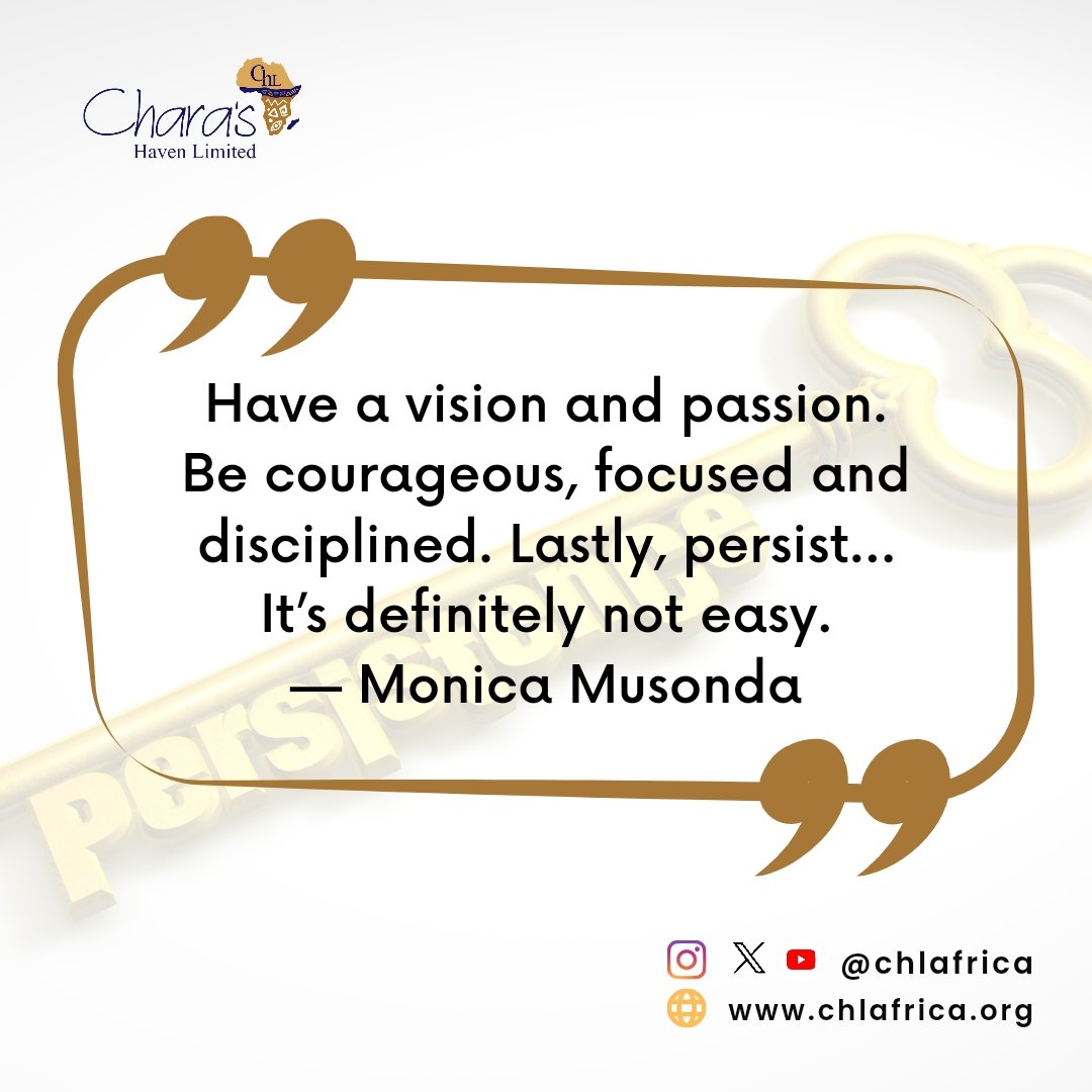 Crafting a successful path in entrepreneurship is undoubtedly challenging. 

It demands a steadfast vision, unyielding passion, and the courage to embrace risks. Maintaining focus, discipline, and resilience amidst obstacles is key.

#CHLAfrica
#Motivation
#Resilence