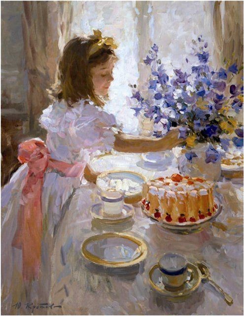 #desayuno #niña #girl #breakfast #purpleflowers #cakelover #art #arte #arteyart #oleo #oil #oiloncanvas #painting #pintura