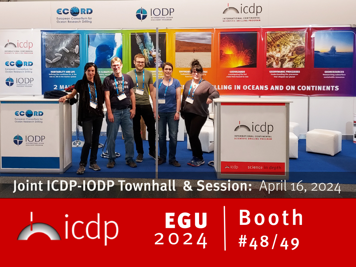 📢@icdpDrilling at the #EGU24! Meet us at booth 48/49 jointly with @ECORD_IODP. Join us on➡️April 16 for our joint Town Hall meeting & joint session 'Achievements and perspectives in scientific ocean and continental drilling'ℹ️More info here: tinyurl.com/mr4bpj98