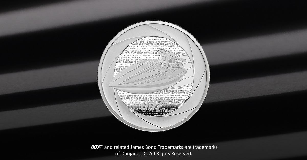 From the ‘60s to the ‘10s, our celebration of @007 continues with a new coin design celebrating the epic Bond films of the 1990s. Featuring the Q Boat from The World Is Not Enough. Head this way 👉 hubs.li/Q02qxp8w0