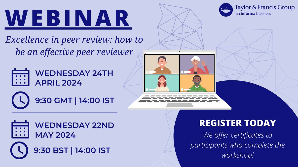 This webinar focuses on the peer-review process. 💡 Our speakers give you invaluable insight into this process, whether you're the author or reviewer. With two sessions, take your pick and sign up today! 👉 spr.ly/6019n2xXX