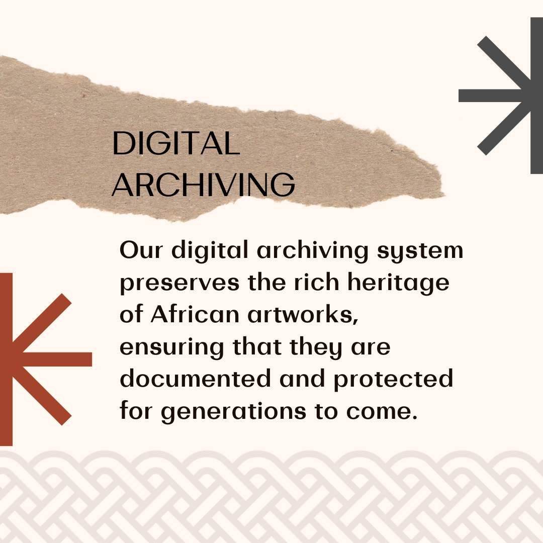Our digital archiving system preserves the rich heritage of African artworks.

With a focus on intellectual property rights and licensing, we provide artists with the security and recognition they deserve for their creations. ⁠
⁠
#atsur #digitalarchiving #artworks #art
