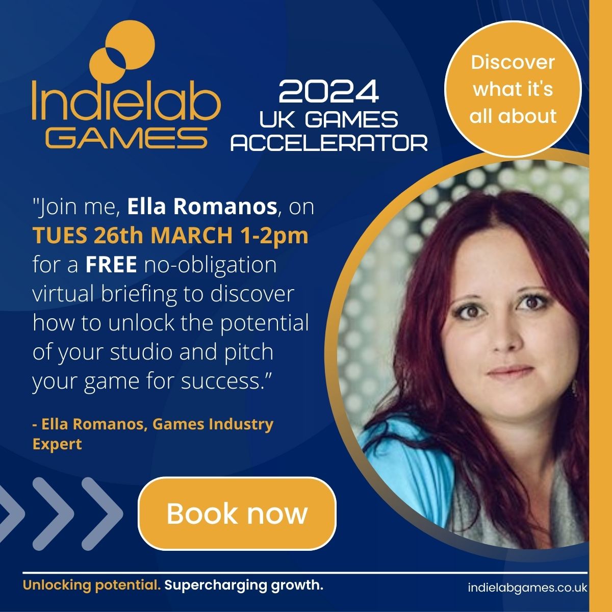REMINDER ⏰ #Gamedevs Sign up to our FREE briefing session and hear industry expert @ella_romanos explain how our 2024 UK Games Accelerator ⏩ can give you the tools 🛠️ to your #gamestudio and #playable to the next level 🚀. Book your place now 👉 loom.ly/1c5h1dM