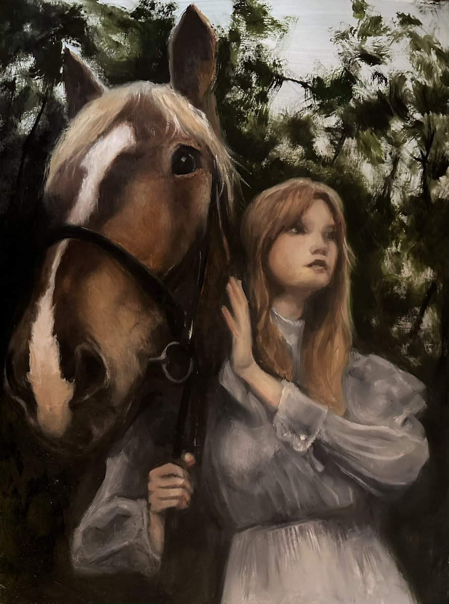 Horse and girl painting #oilpainting #ArtistOnTwitter #horsepainting #horses #horseriders #horseriding #artist #art #Mondayvibes