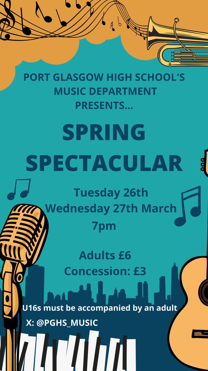 Our Annual Concert is back!! @PortGlasgowHS Tuesday 26th & Wednesday 27th 7pm Adults: £6 Concessions: £3
