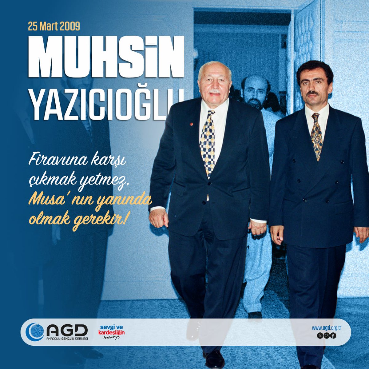"Firavun'a karşı çıkmak yetmez, Musa'nın yanında olmak gerekir." 

Şehadetinin sene-i devriyesinde Muhsin Yazıcıoğlu'nu rahmet, özlem ve dualarla anıyoruz.

#MuhsinYazıcıoğlu