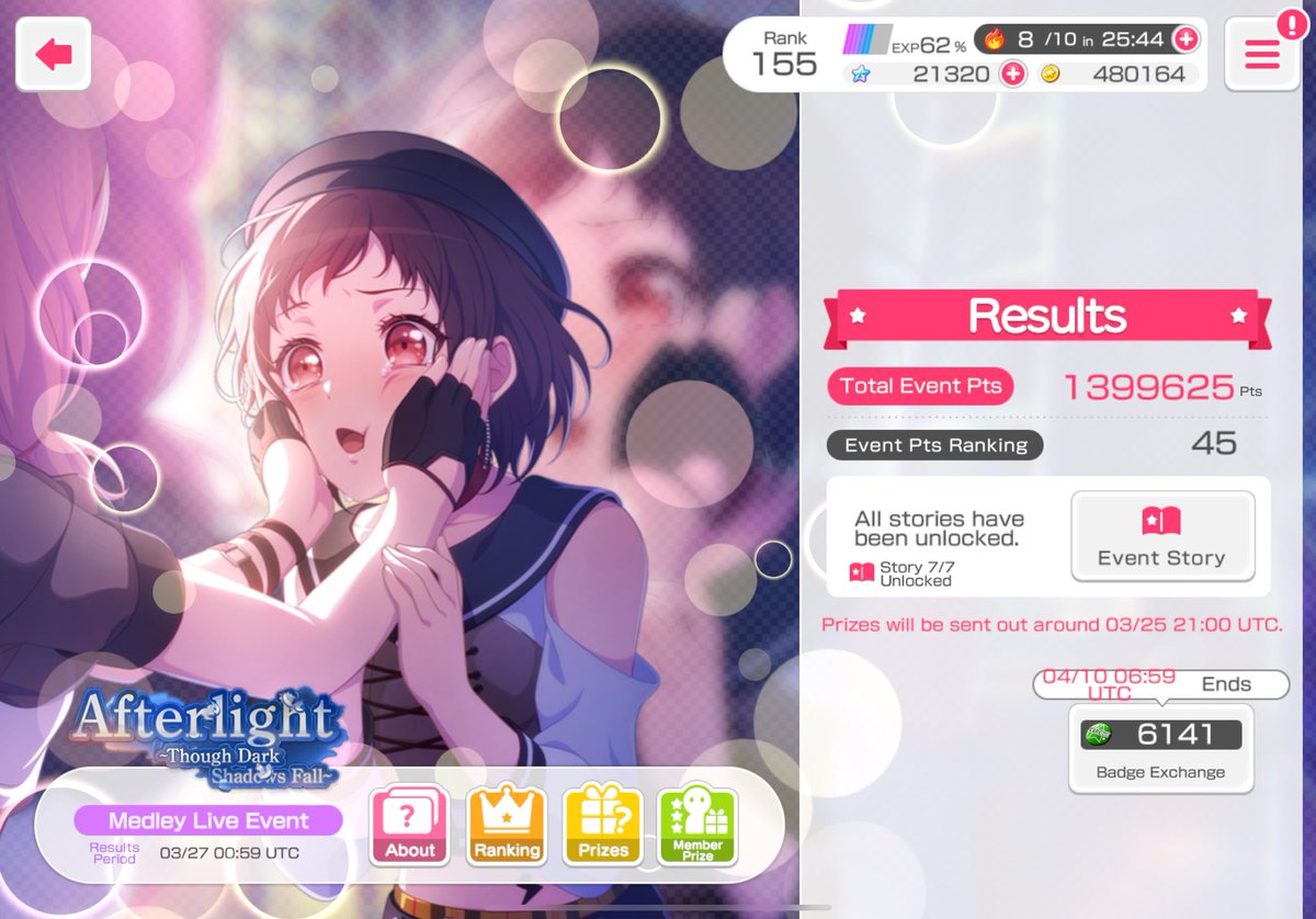 afterlight ~though shadows fall~ 

t45, 1399625p

this is first time medley tiering since a long long time ago (sayotsugu vday) so i'm pretty proud of this
otsu, see y'all next afterglow medley