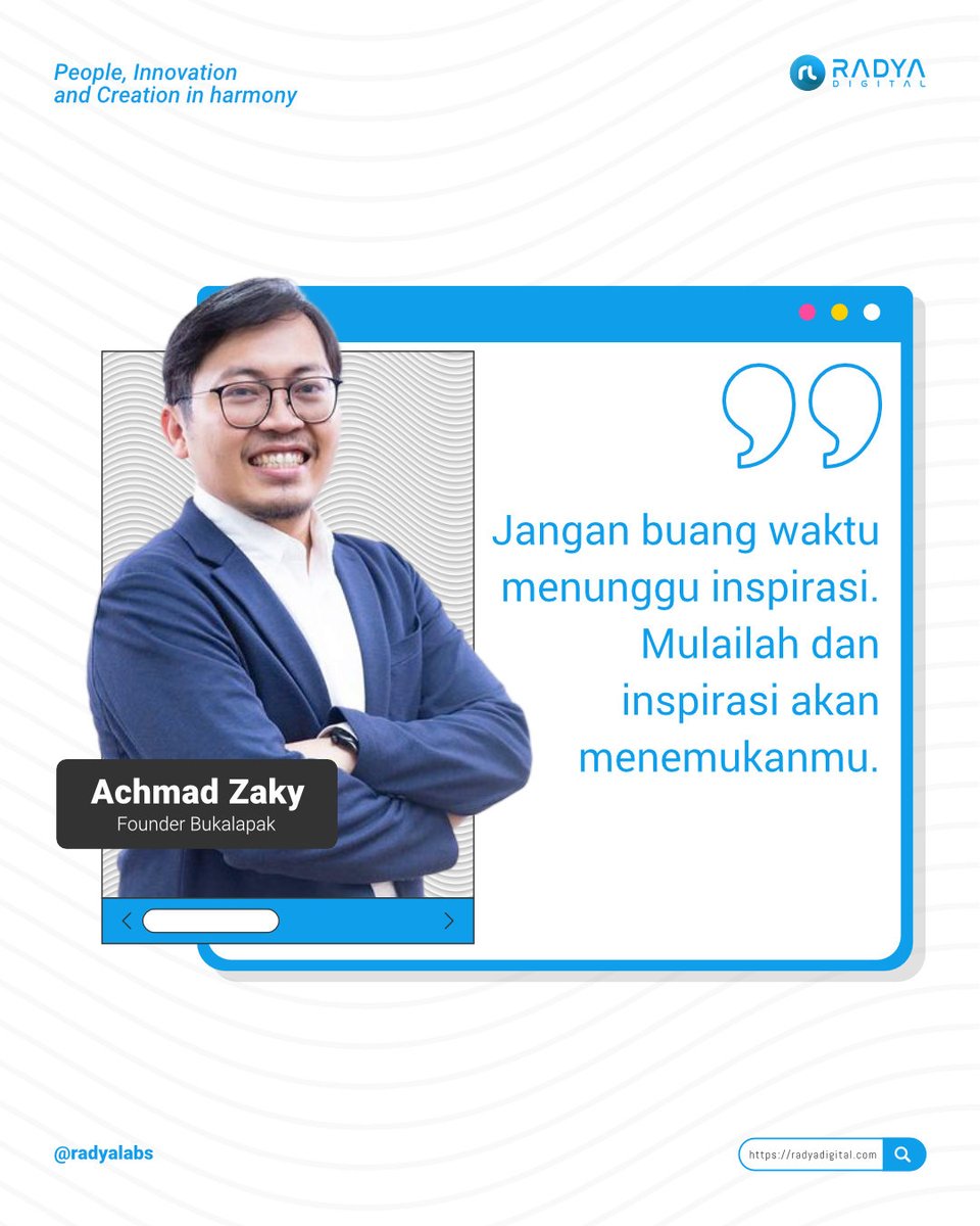 Tak perlu menunggu inspirasi datang. Mulailah beraksi, dan biarkan inspirasi mengalir bersama langkah-langkahmu 💡🌟

#radyadigital #digitaltransformationpartner #applicationdevelopment #softwareengineer #programmerindonesia #quotesindonesia #bukalapak #achmadzaky