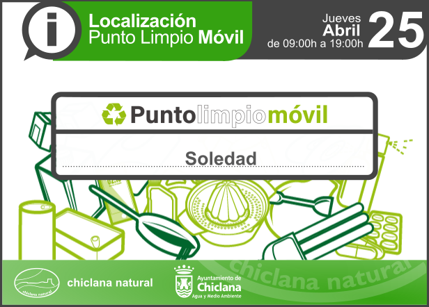 📌Hoy el Punto Limpio Móvil se encuentra en Soledad.
♻️Recicla todo residuo no apropiado para contenedores de recogida selectiva o residuos orgánicos.
#Chiclana #PuntoLimpio
@ayto_chiclana