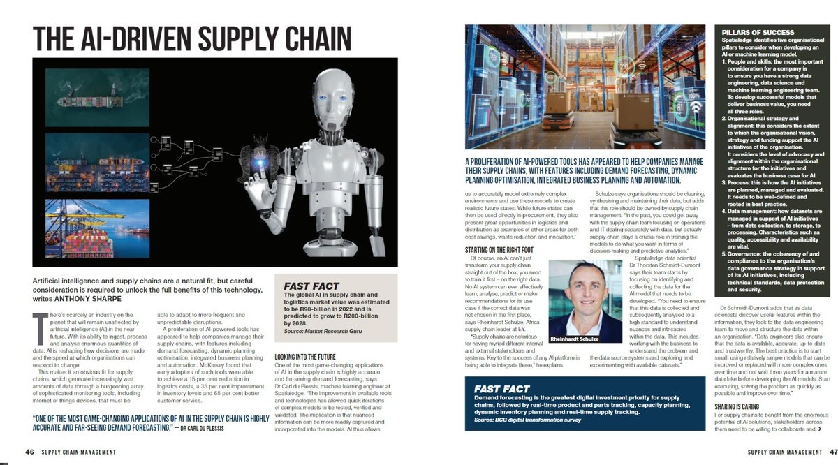 EY Africa Supply Chain partner, Rheinhardt Schulze offers insight into AI-driven supply chains in the March edition of the Sunday Times Supply Chain Management magazine (pg. 46) go.ey.com/4a9zXhK