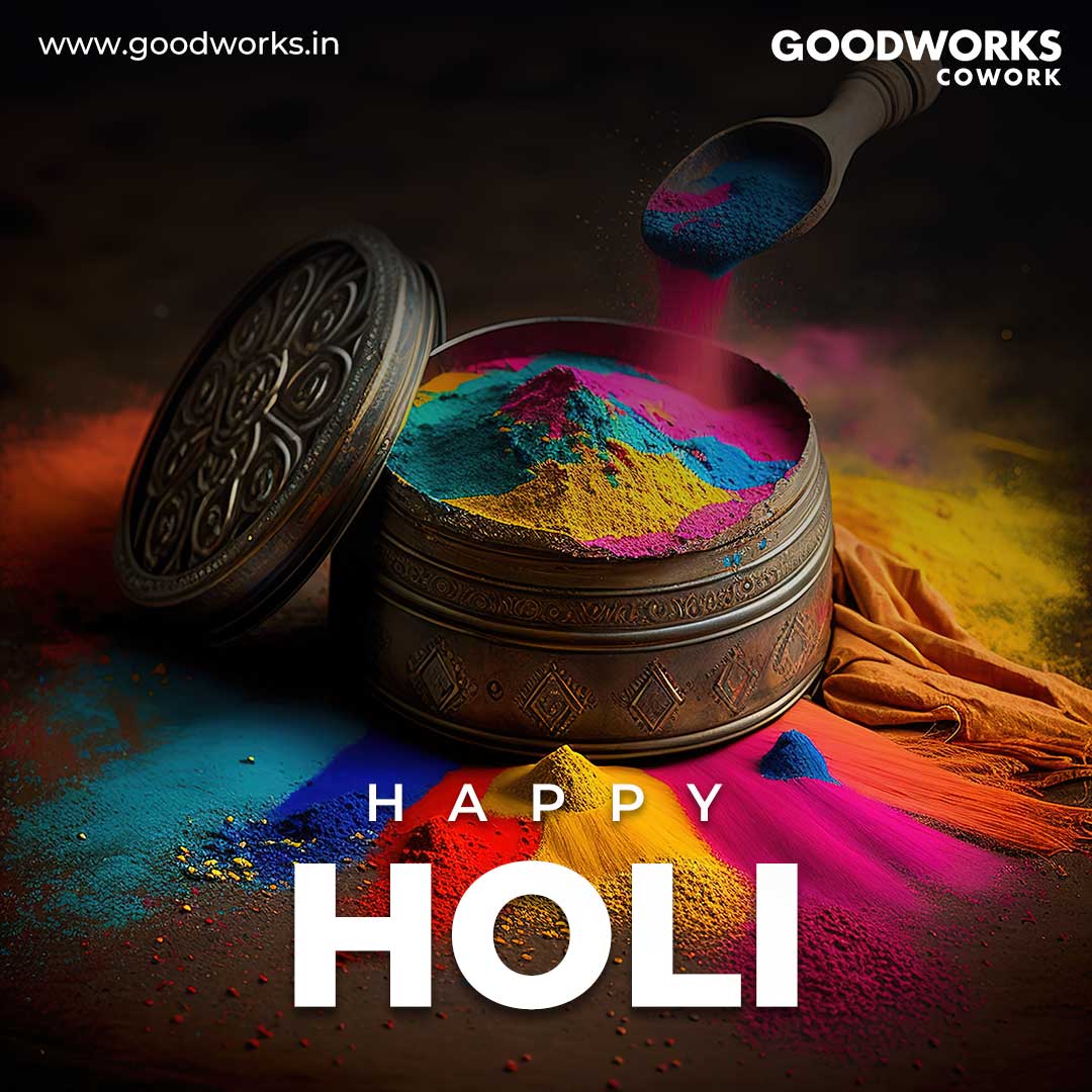 #Holi2024 is here, and the air is buzzing with excitement! At @GoodWorksCoWork, we want to see you celebrate the with all the zest and vibrant colours this #FestivalOfColours deserves. Here's to a #HappyHoli that ignites the fire of happiness within you. #GoodWorksCowork #Cowork