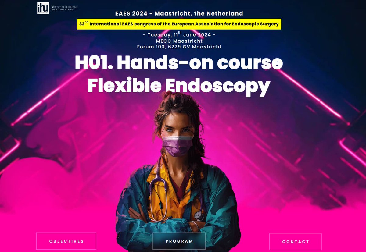 🔬👩‍⚕️ Explore surgical endoscopy at the 'HO1 Flexible Endoscopy' course led by Prof. @SilvanaPerretta at the 32nd @EAES_eu Congress in Maastricht, Netherlands, June 11, 2024. Information: ihu-strasbourg.eu/cours/eaes/?la… Registration: eaes.eu/eaes-annual-co…