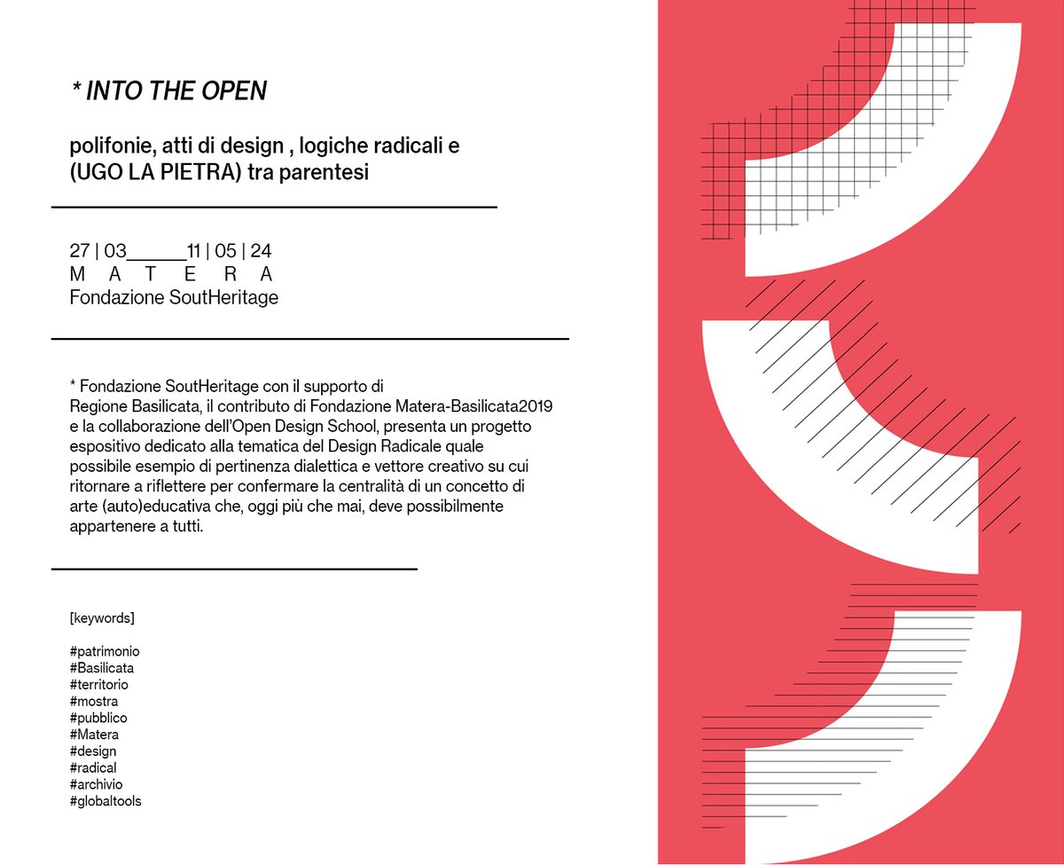 #SoutHeritage in collaborazione con Fondazione @Matera2019 propone 1 progetto espositivo dedicato alla tematica del Design Radical quale possibile esempio di pertinenza dialettica su cui ritornare a riflettere in un periodo di incertezze e instabilità quale quello odierno