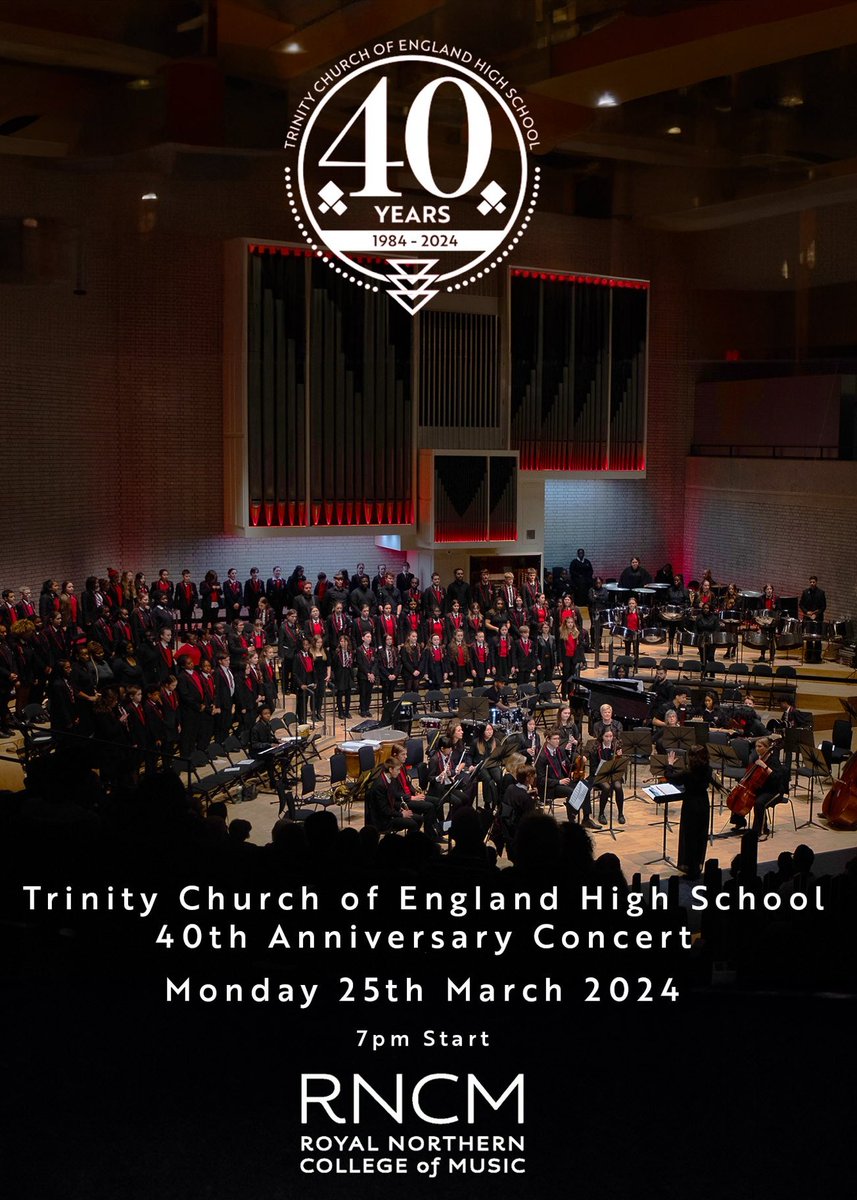 We look forward to seeing you at our 40th Anniversary Concert tonight, 7pm at the RNCM. @TrinityHighMus