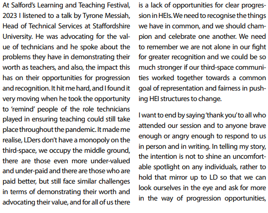 My article on how third space professionals should work together to levy HEIs for structural change: we have more in common than sets us apart in respect to this fight @tyronemessiah I cite your talk at Salford Uni Festival of L&T 2023 🌻 Full article: online.fliphtml5.com/lwhvl/yfgq/#p=…