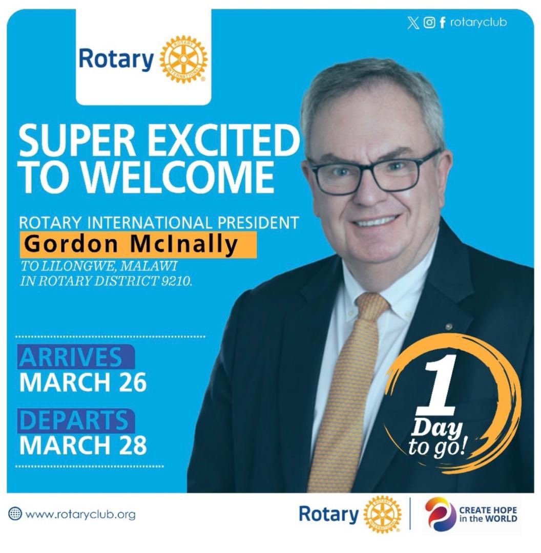 Rotary Club of Lilongwe-City Centre (@lccrotary) on Twitter photo District 9210 has a huge day coming up this week with our international club president making his visit to Lilongwe Malawi. Join us this week as we welcome Rotarian Gordon McInally this Tuesday!
<a href="/Rotary/">Rotary International</a> #rotarythroughoutTheWorld #ServiceAboveSelf #CreateHopeInTheWorld District 9210 has a huge day coming up this week with our international club president making his visit to Lilongwe Malawi. Join us this week as we welcome Rotarian Gordon McInally this Tuesday!
<a href="/Rotary/">Rotary International</a> #rotarythroughoutTheWorld #ServiceAboveSelf #CreateHopeInTheWorld