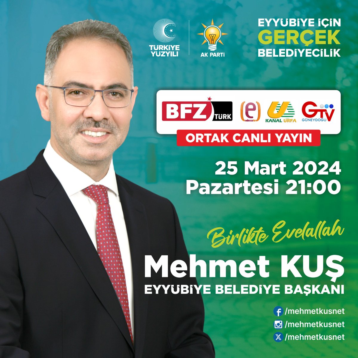 Bu akşam saat 21.00'de ❝ORTAK CANLI YAYINDA❞ olacağız.

🗓️ 25 MART 2024 Pazartesi 
🕢 21.00
📺 ORTAK CANLI YAYIN 

İyi seyirler dilerim.

#HazırızKararlıyız 
#BirlikteEvelAllah
