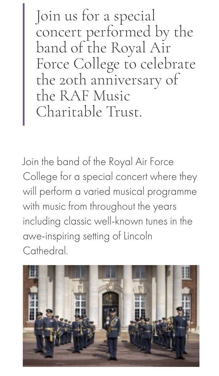 Really looking forward to hosting this @LincsCathedral Saturday 11th May. Band of the #RAF College and the #Cathedral Choir “Festival of Music”. @RAFMusic Tickets available now rafmusic.org.Uk/concerts