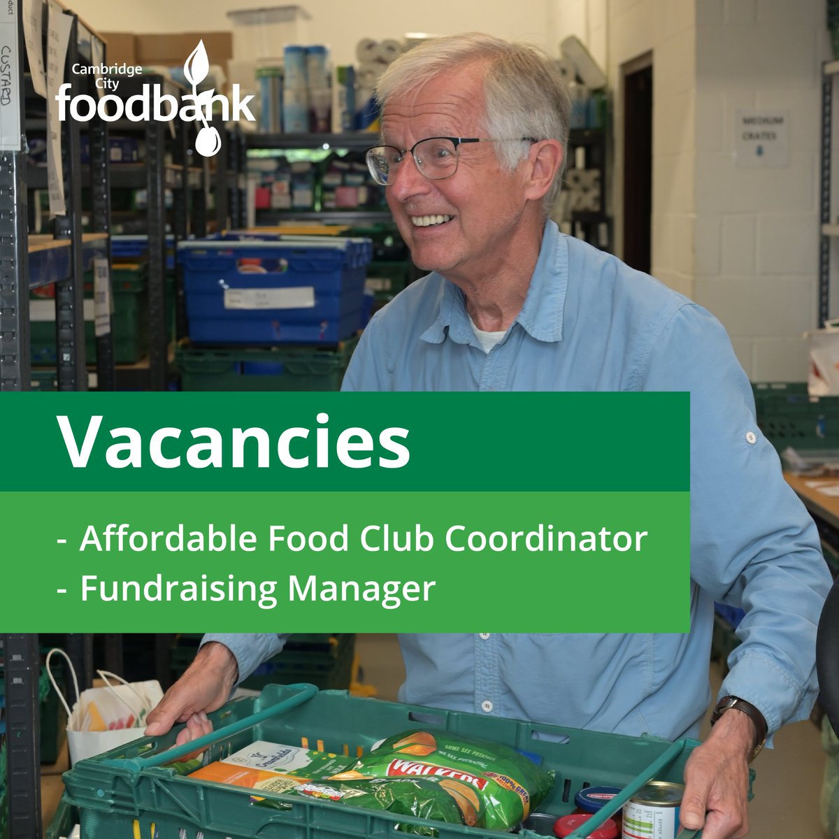 Are you passionate about helping others? Do you want to end #FoodInsecurity in #Cambridge? We’re currently recruiting for an Affordable Food Club Coordinator to run a Food Hub in Trumpington, and a #Fundraising Manager to join our team. Apply here: cambridgecity.foodbank.org.uk/news/