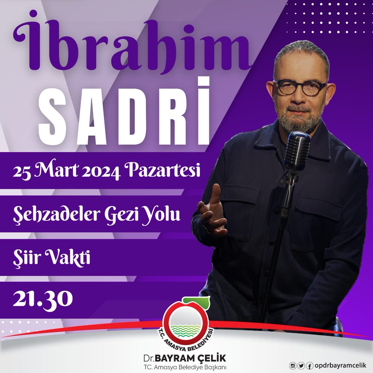 Bu akşam, Ramazan ayı şiir dinletilerimizin durağı Amasya. Şehzadeler şehri ve elmanın başkenti Amasya’ya şiirlerimizle geliyoruz. Saat 21.30’da şiir dostlarımızı bekliyoruz..