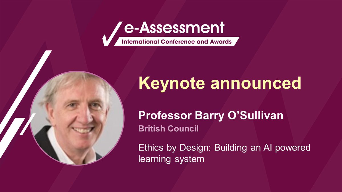 🌟 Exciting News! 🎓Join us for a keynote by Professor Barry O'Sullivan at #eAAConf24 Ethics by Design: Building an AI-powered learning system Find out more here: conference2024.e-assessment.com/2024/en/page/c… #eAssessment #AI #EthicsInEdTech