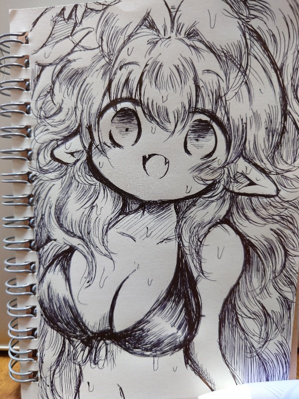 アナログ絵を撮るための照明や机などの環境は3年前に引っ越しの際にすべて失ってしまったのでここ数年のアナログ絵は影入りまくりだしシャーペンだと光反射してまともに映らないのでボールペン描きになってる 