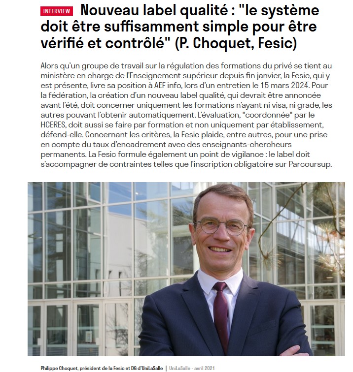 [#VeilleESR] Nouveau label qualité dans l'#ESR: 'le système doit être suffisamment simple pour être vérifié et contrôlé'. 👉 retrouvez l'interview du pdt de la @FESIC_EESPIG dans @AEFsuprecherche. @sup_recherche #EESPIG 📰[abonnés] aefinfo.fr/depeche/709183