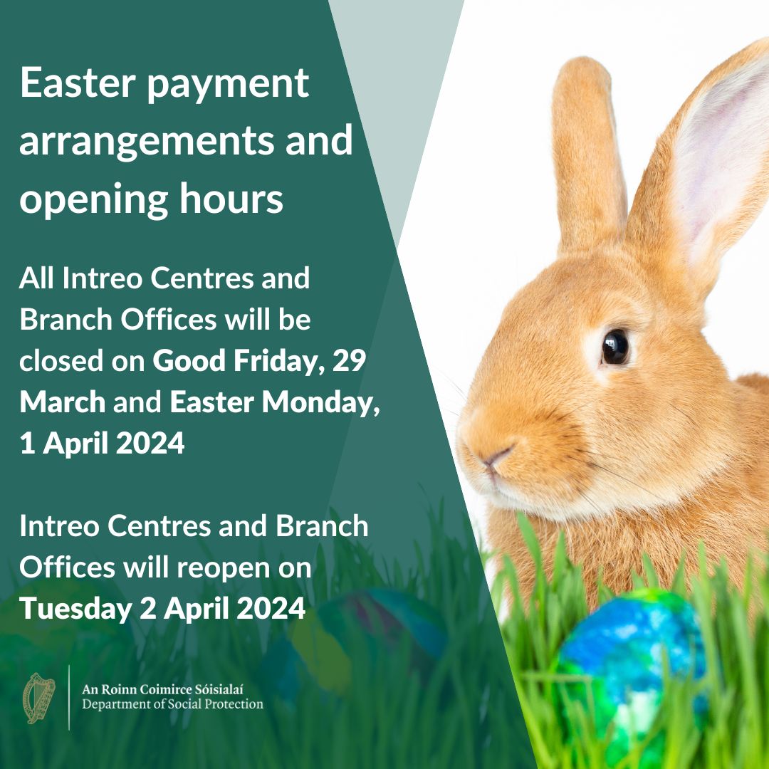 ℹ️ The payment date for your social welfare payment may change over the Easter holiday period Most social welfare payments that are to be paid on Friday 29 March or Monday 1 April, will be paid on Thursday 28 March instead ✅Payments will return to normal from Tuesday 2 April
