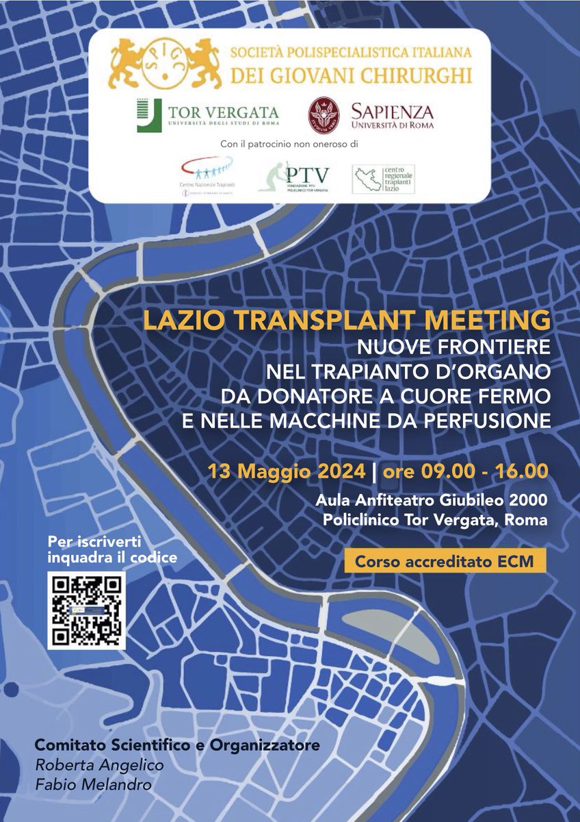 Abbiamo il piacere di invitarvi al primo LAZIO TRANSPLANT MEETING, organizzato dalla @spigc con il patrocinio delle università @Sapienza e @unitorvergata . Vi aspettiamo il 13 maggio 2024,alle 9 nell’aula Anfiteatro del Policlinico Tor Vergata! @rangelico85