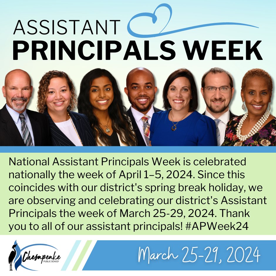 🎉 National Assistant Principals Week is celebrated nationally April 1–5, 2024. Since this coincides with our spring break holiday, we are celebrating our assistant principals the week of March 25-29, 2024. Join us in honoring all of our incredible assistant principals! #APWeek24