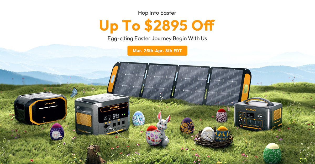 🌼🔋 Easter Sale at VTOMAN! Save up to $2895 on eco-friendly power stations & generators. 🌞🌱 Power your spring adventures sustainably! Ends Apr 8. Shop now ➡️ vtoman.com #EasterDeals #CleanEnergy #VTOMAN 🐣💚