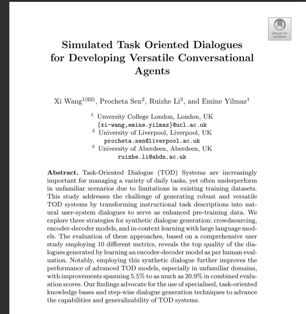 This afternoon @ecir2024, we are going to present our paper “Simulated Task Oriented Dialogues for Developing Versatile Conversational Agents” in the QA & Conversational session. We will share with you the insights we obtained in generating synthetic dialogues. #ecir2024