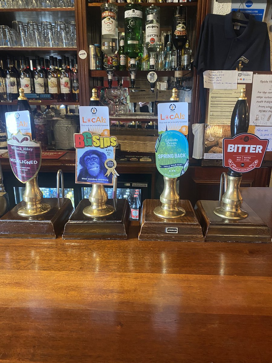 #RealAle on Monday: Blue Monkey BG Sips @WelbeckAbbeyBry Misaligned @LincolnGBrewing Spring Back & @vogbrewery Bitter Plus ciders from @WestonsCiderMil Card payments accepted Open 12-9pm Please repost