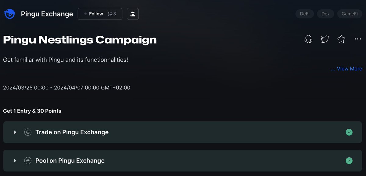 PinguExchange's tweet photo. @PinguExchange 🤝 @Galxe

🔥  Introducing the Pingu Nestlings Campaign 🔥 

💰 $5000 cash prize 💰 

From March 25 to April 7 : 
https://t.co/HPnRgbVpXZ

🌟 Interact with Pingu to earn rewards. 

💸 On top of points rewards, we're adding another $5,000 lucky draw to be won! 

💫 50 winners will each win their share of the prize money in the Pingu Nestlings Campaign.

⚠️ Points earned through completed tasks will be converted into special rewards.

🐧 Additionally, our Pingu Early Community Airdrop is running on https://t.co/OqH4GdauGU. Trade and pool for the upcoming PINGU airdrop, coming soon after our ICO on @MobyHQ!

Pingu is the upcoming fully decentralized SocialFI Perp DEX platform.

Welcome to the rookery!

Noot Noot!🐧