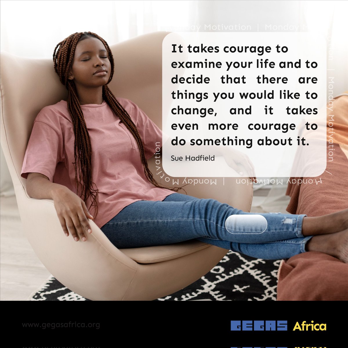 gegasafrica's tweet photo. This week, acknowledge areas in your growth and personal development, skills, education or career that need change and take decisive and actionable plans to make those changes happen! πͺ
#MondayMotivation #actionableplans https://t.co/mWipDNbKLO