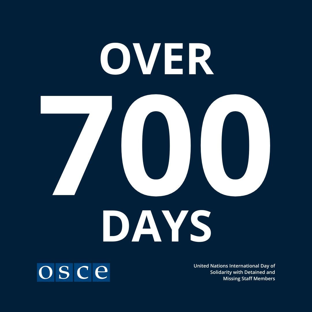 Today, we join the @UN’s International Day of Solidarity with Detained and Missing Staff Members by reiterating our call for the immediate release of our three OSCE officials. They have been held in detention in Donetsk and Luhansk for over 700 days.