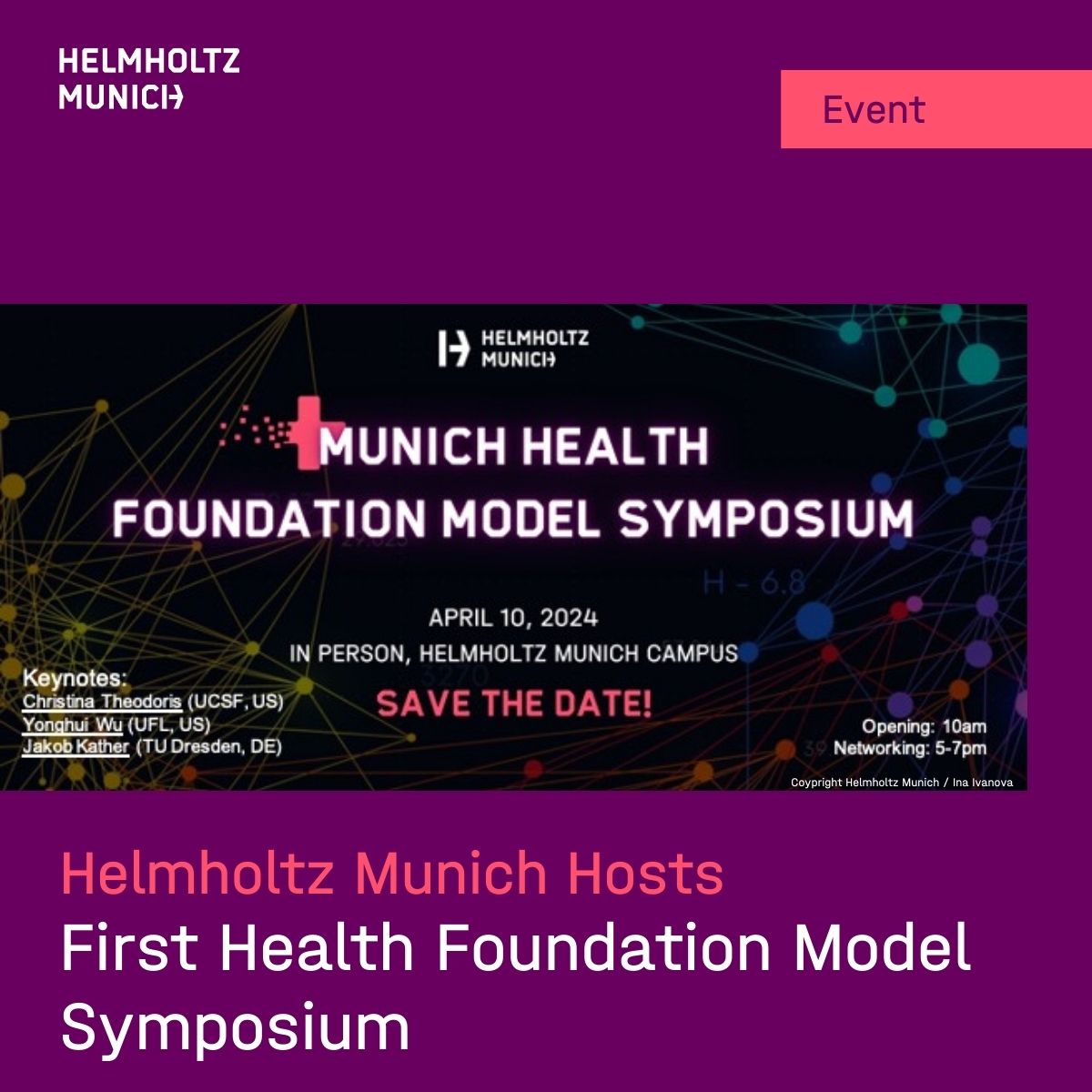 #HelmholtzMunich hosts the inaugural 
Munich Health Foundation Model Symposium

🚀Let`s catalyze cutting-edge developments in foundation models for #health #research together! 

🗓️April 10, 2024

👉More info &amp; to register: t1p.de/9zapr

#AI #ML #ArtificialIntelligence