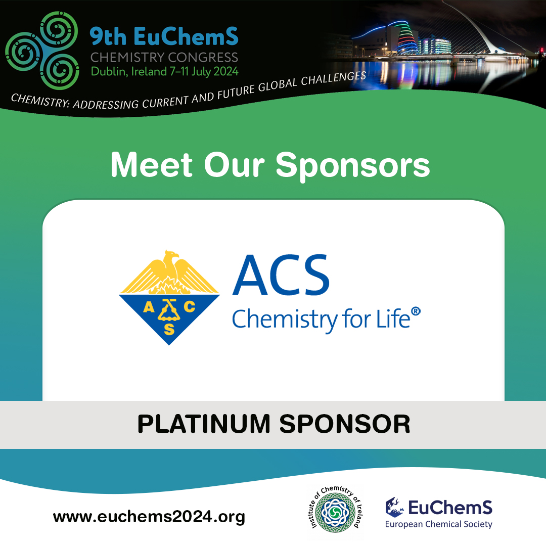 Massive thanks to @AmerChemSociety for their ongoing support #EuchemS2024 as our #PlatinumSponsor! Your support and commitment to advancing chemical sciences is invaluable. See you in Dublin this July! #ChemistryForLife #Dublin #ACS #ChemistryScience