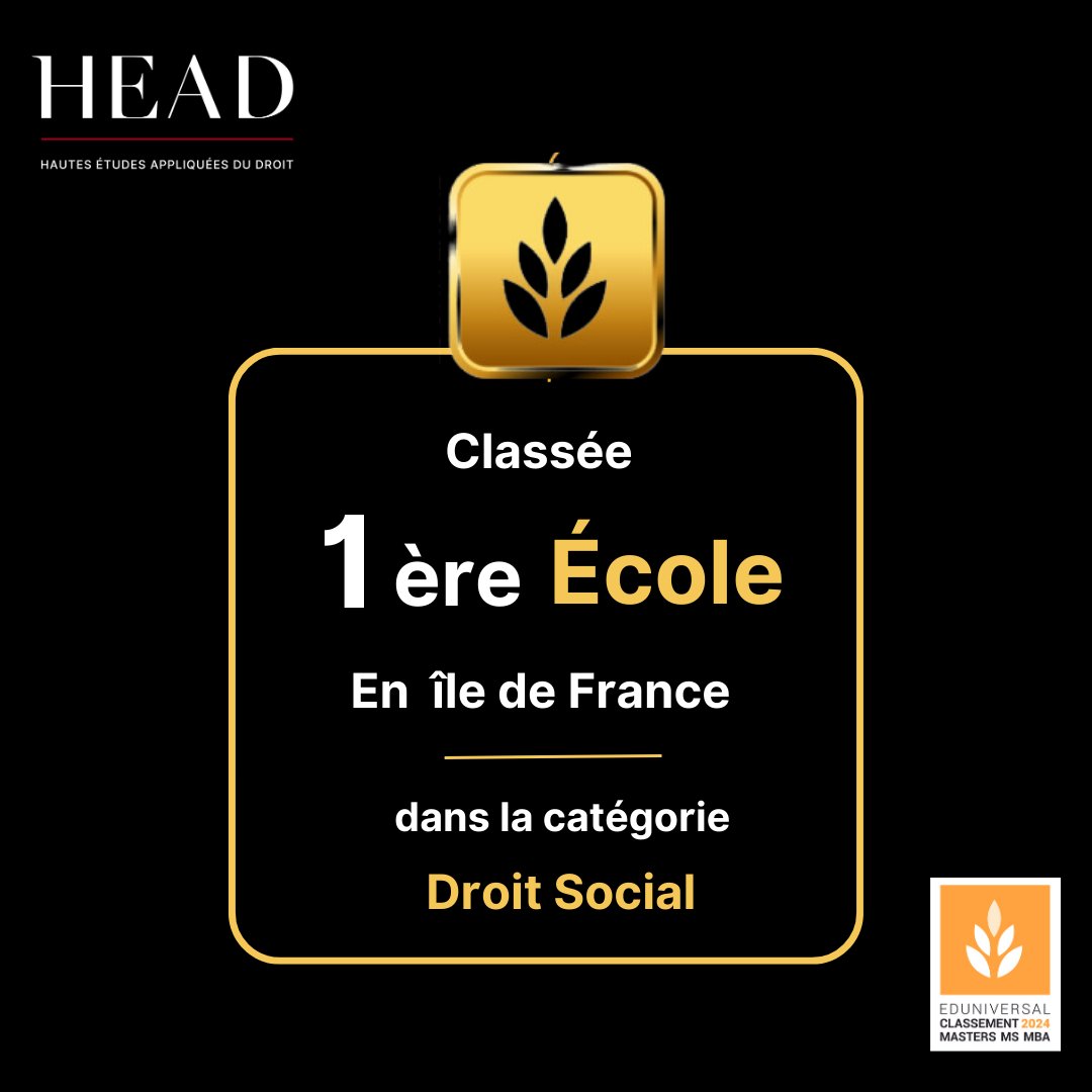 🏆 Classement national des meilleurs Masters, MS et MBA de France Eduniversal 2024.

🤩 Cette semaine, mise en lumière du mastère 2 droit et pratique des affaires, module complémentaire droit Social et Ressources Humaines qui a été classée 1er Mastère de la région ile de France.