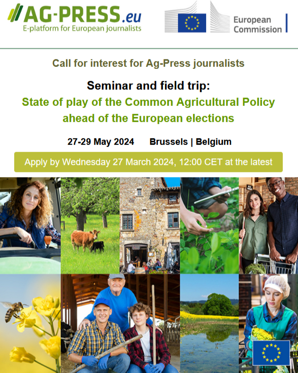 📣Open call for journalists📣 Are you interested in a seminar with field trip to Brussels focusing on the state of play of the #CAP ahead of the 🇪🇺EU elections? Join the Ag-Press.eu network & apply for this call! 👉sh1.sendinblue.com/3ifk95ulu9xpfe…