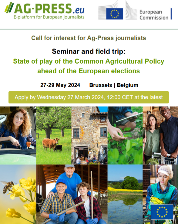 EUAgri's tweet photo. 📣Open call for journalists📣

Are you interested in a seminar with field trip to Brussels focusing on the state of play of the #CAP ahead of the 🇪🇺EU elections? 

Join the https://t.co/QsXkEHp7k0 network &amp; apply for this call!

👉https://t.co/SzNEjle7o9 https://t.co/97md1ZIFGr