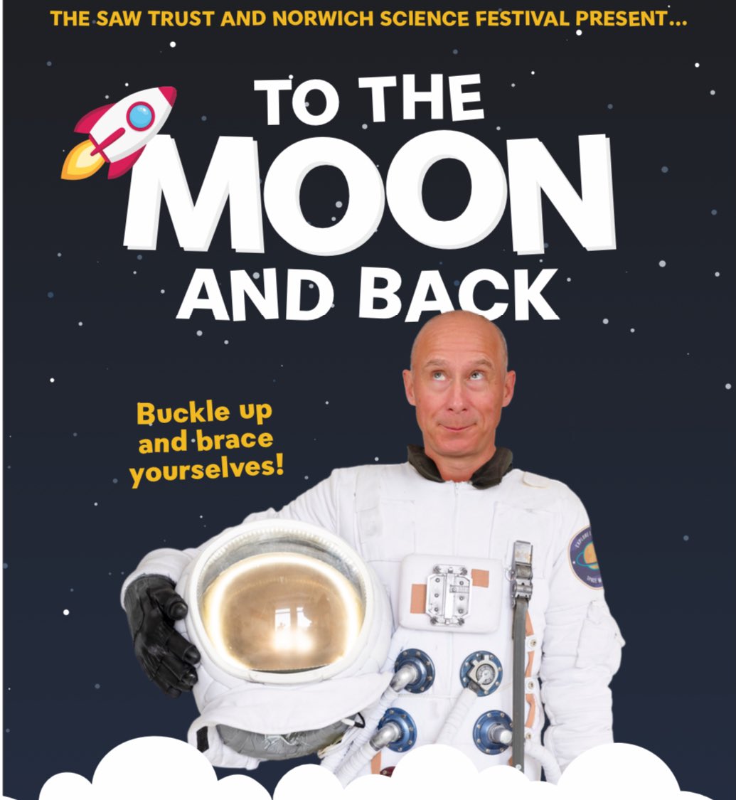 Off on my final mission To The Moon & Back this morning, blasting off from Poringland Primary School and Nursery. 45 schools and 8000 children have learned about space travel. .. and laughed a lot! Astronomical thanks to @SAWTrust and @PostcodeLottery 🚀