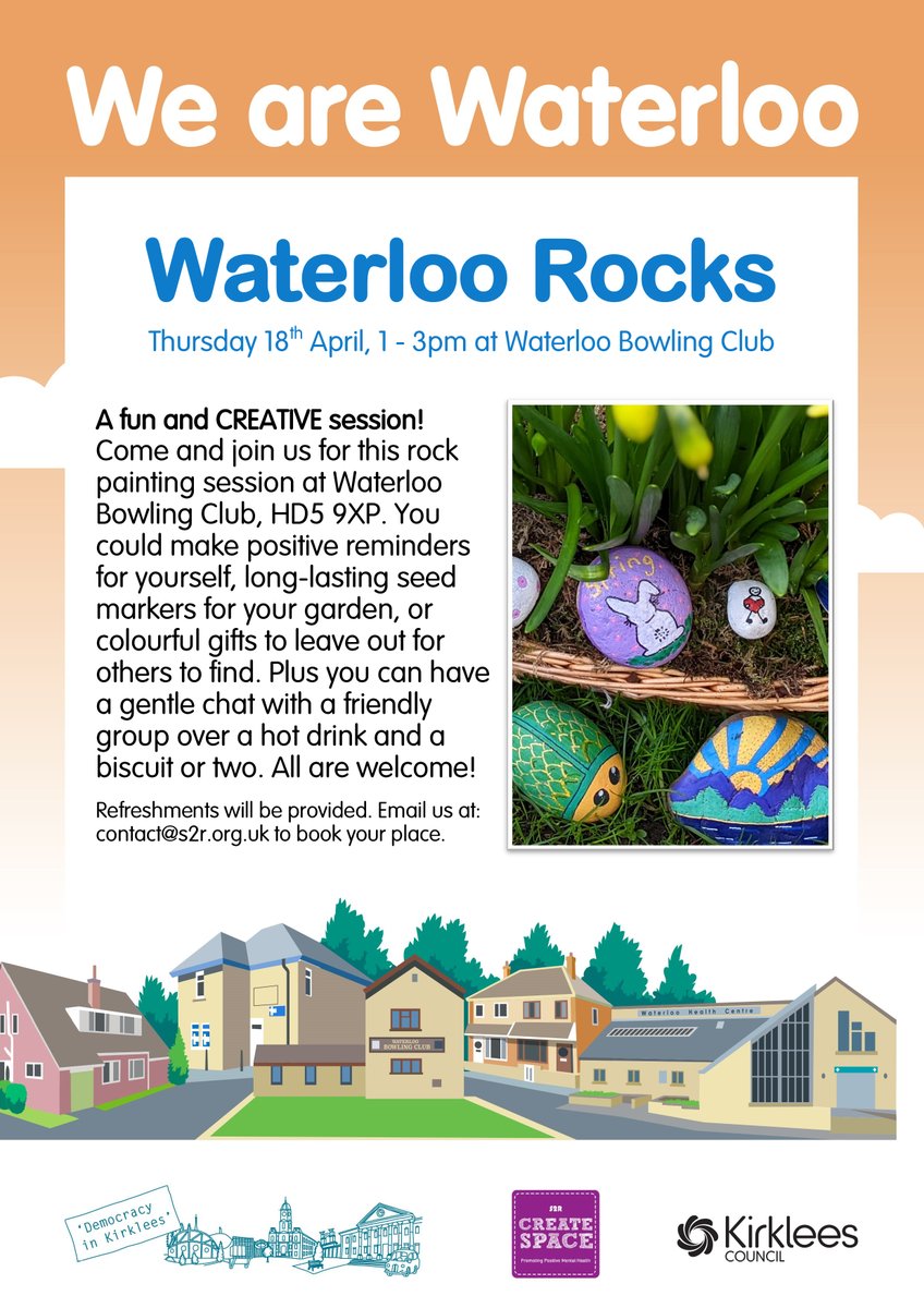 Waterloo Rocks* Join us for some creative rock painting on Thursday 18th April 1 - 3pm & make cheerful decorations for your garden, or colourful gifts to leave out for others. @kirkleesdemocracy @CreativeSceneWY @NASPTweets @KirkleesComPlus