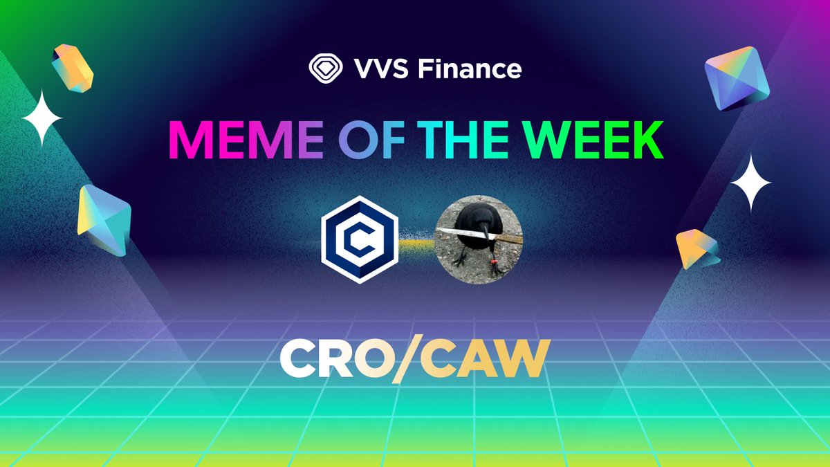 🥁 Excited to announce the first Meme of the Week winner! 🥁

🏆 Champion: CRO/CAW  🎉 <a href="/cronoscrocrow/">CRO CROW</a> 🔥
⏰ Emission from NOW til Apr 1st 9AM UTC 🤑

Get ready to unleash your inner degen &amp; trade your fave meme coins all week long! #MemeFarm #DeFi #VVSFinance #crofam