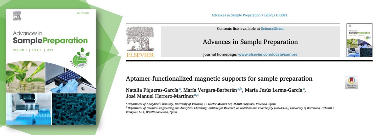 Don't miss the latest advances in the sample preparation field with #Sampre (Advances in Sample Preparation, Elsevier).  Here is another recent paper published by our members Natalia Piqueras-García, María Vergara-Barberán, and José Manuel Herrero-Martínez.
